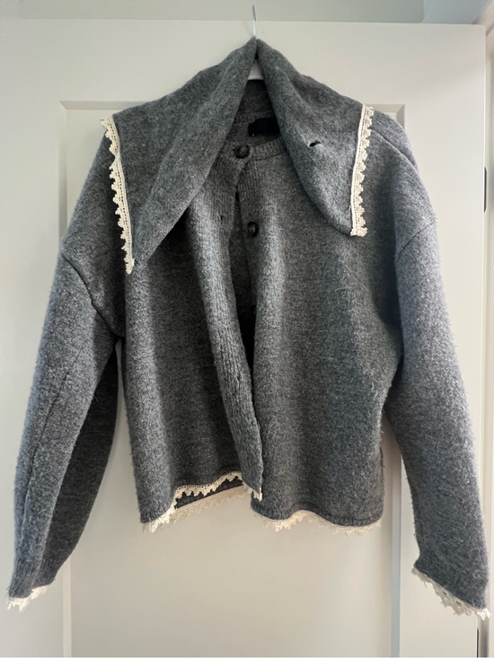 Zara Sweaters - ZARA Grey Button Up Cardigan with Detachable Scarf Bandana Lace Cardigan